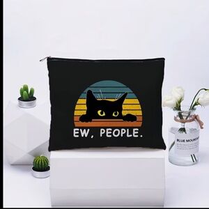 Funny Cat Graphic Makeup Bag Ew. People Black Cat Bag